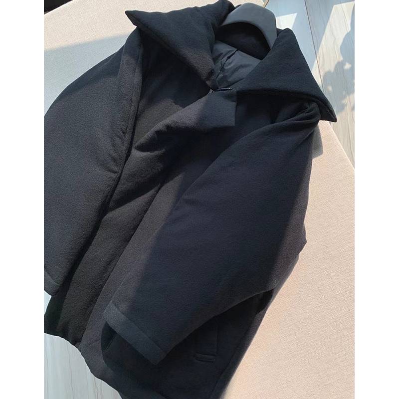 Winter women's loose deconstruction silhouette sperm texture oblique texture lightweight wool jacket down jacket