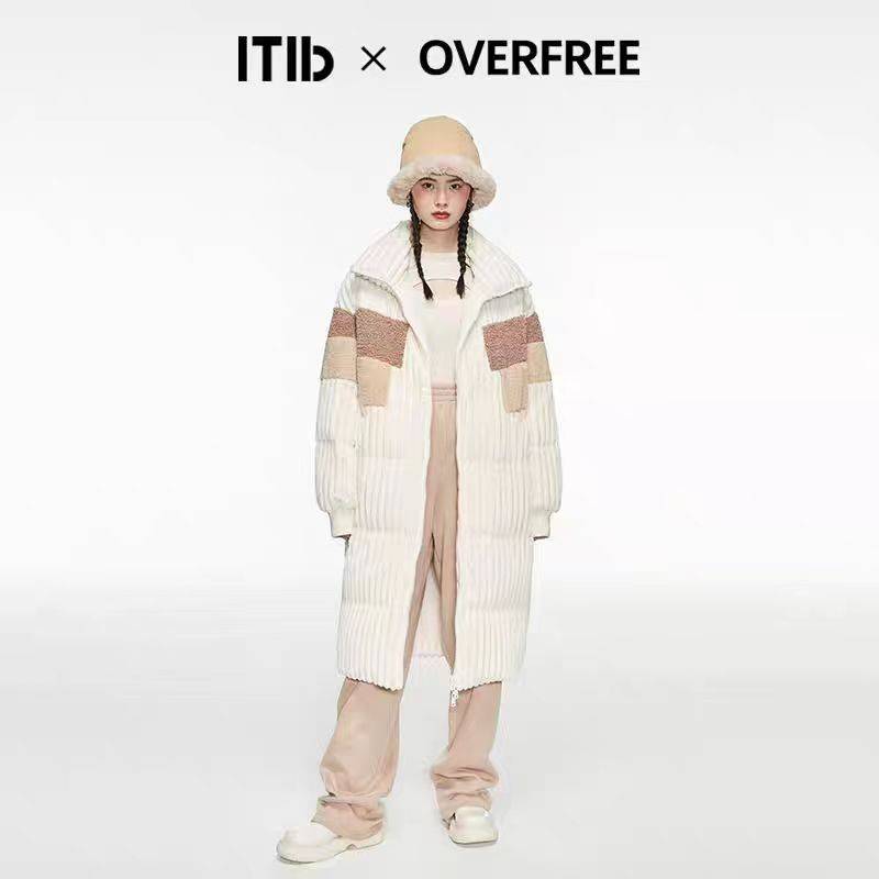 Counter withdrawal cabinet authentic ITIB beige with coffee color rough velvet down jacket jacket