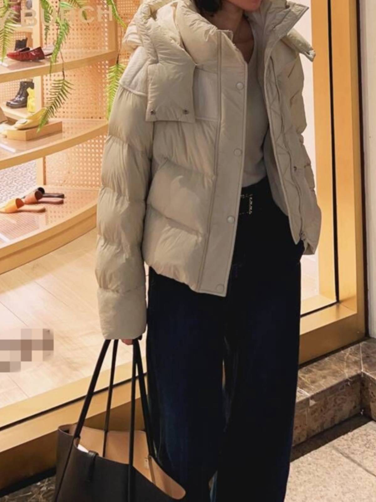 Fluffy and warm 90 white goose velvet short stand -up collar down jacket