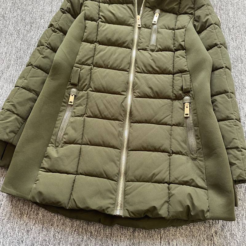 Meimei big -name original single micro flaw lady medium -long long -term capable cap, down cotton cotton cotton cotton stitching cotton jacket