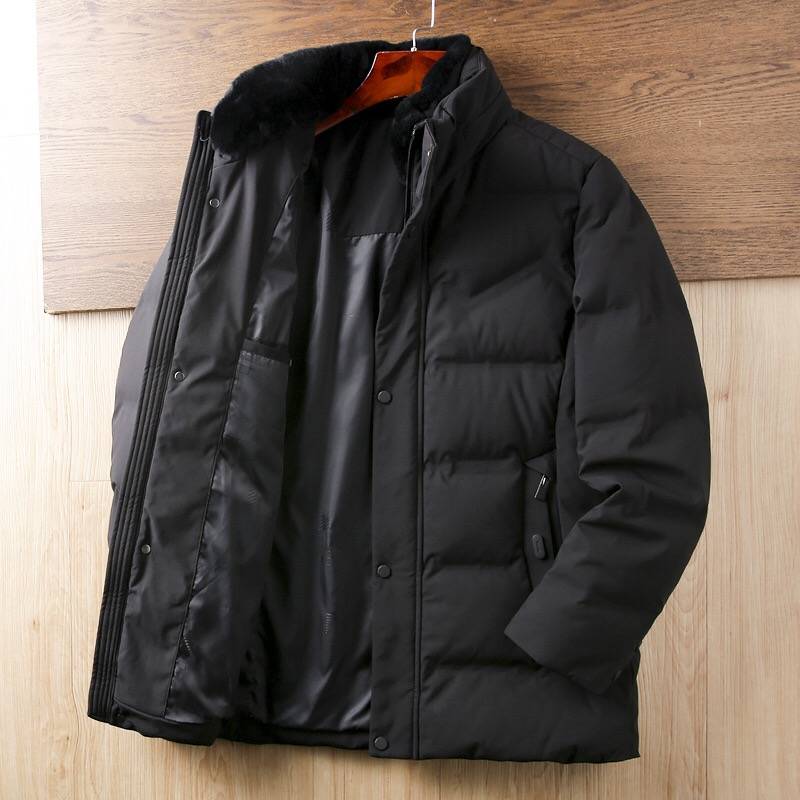 Otter rabbit hair collar removable ~ 80 duck down thickened stand -up collar down jacket men's middle and elderly