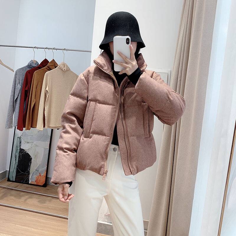 Good quality!Miss Gentle Sister's temperament ~ Super beautiful warm white duck down loose short bread down jacket winter