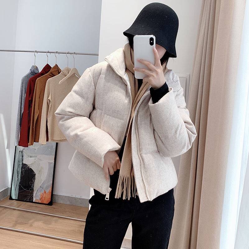 Good quality!Miss Gentle Sister's temperament ~ Super beautiful warm white duck down loose short bread down jacket winter