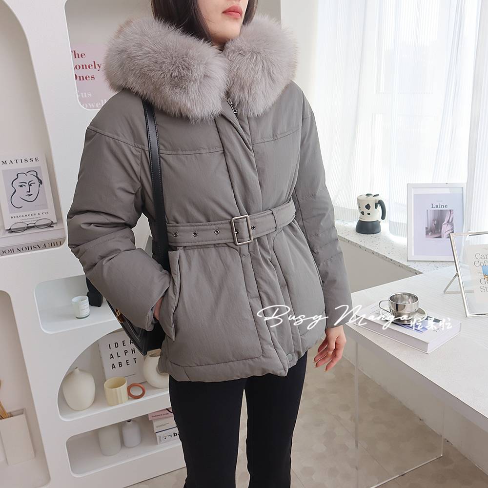 Lesspit fox wool belt irregular down jacket jacket