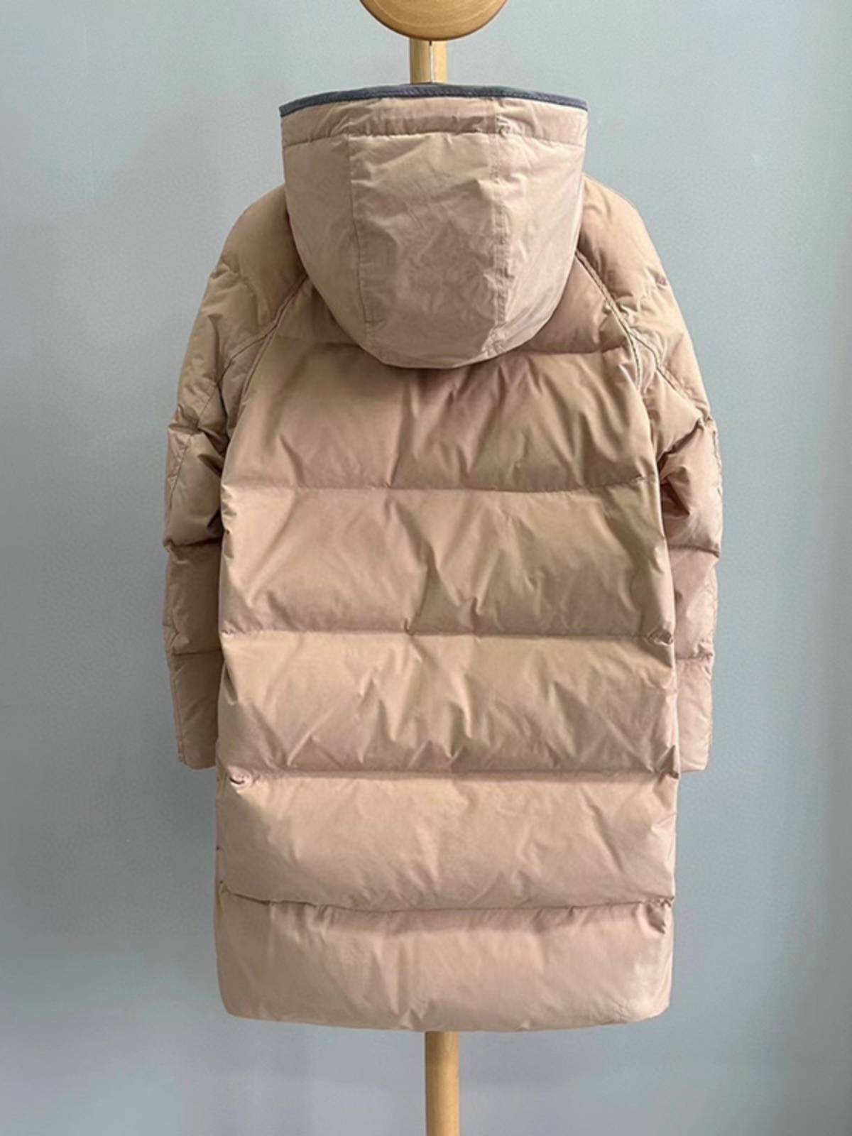 90 white goose velvet hooded mid -length down jacket straight tube thickened beads outer jacket female