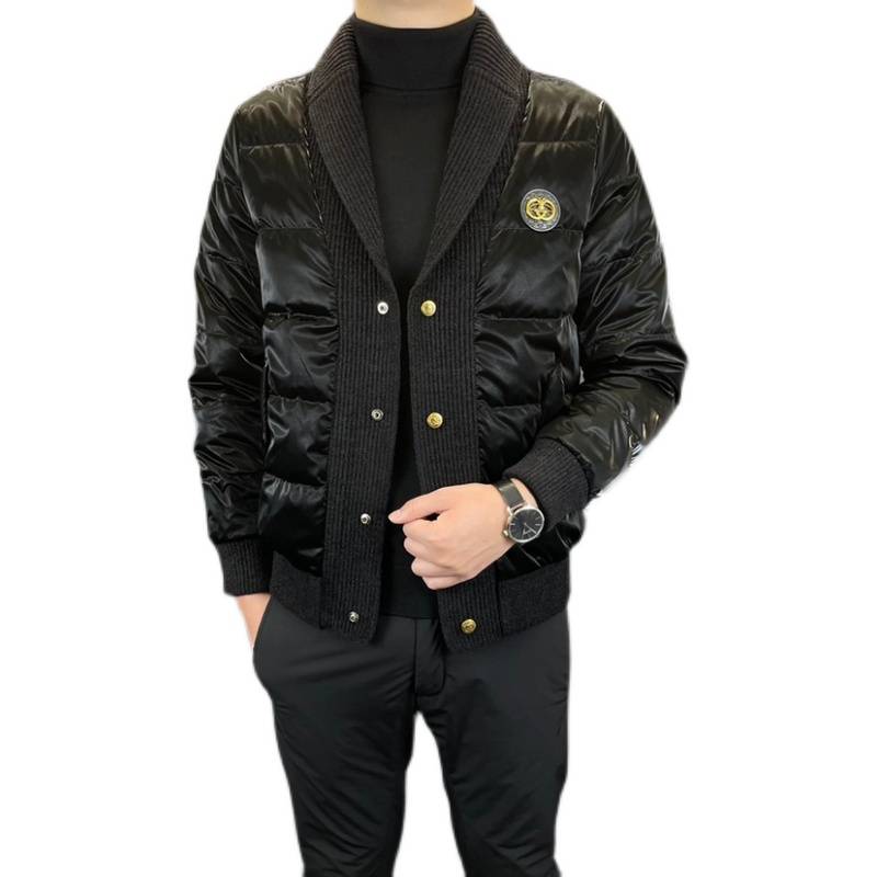 European station temperament bright face down jacket men's winter warm 90 white duck down lapel coat youth casual short tide