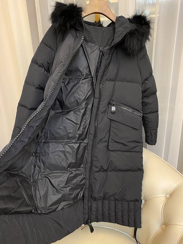Real Mao Ling Mid -length single zipper casual down jacket
