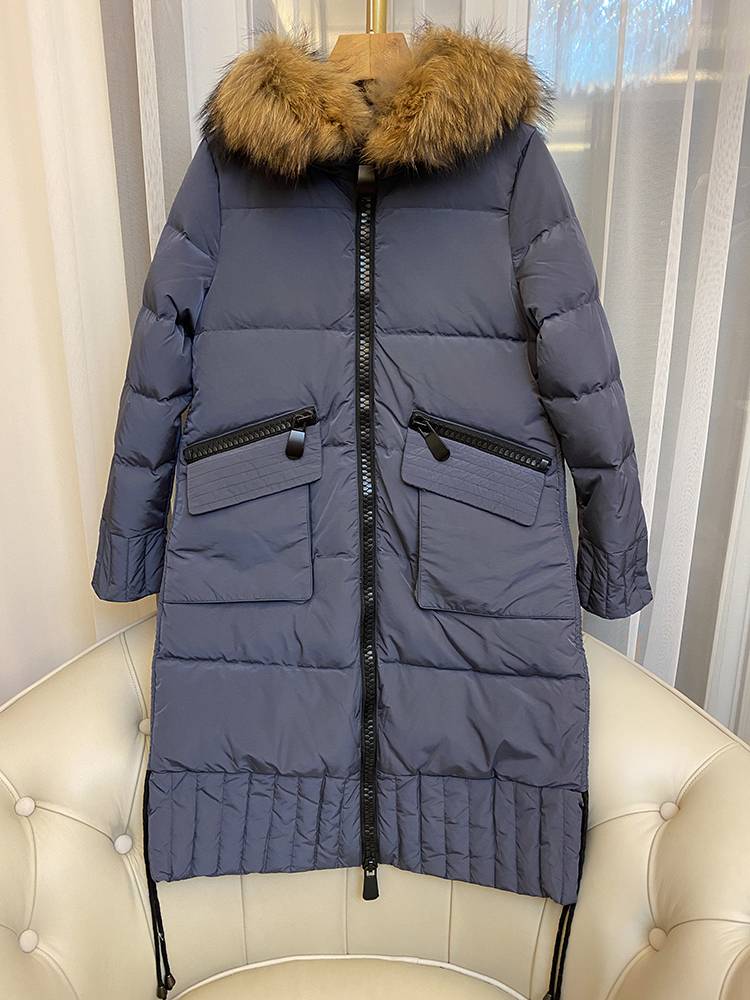 Real Mao Ling Mid -length single zipper casual down jacket