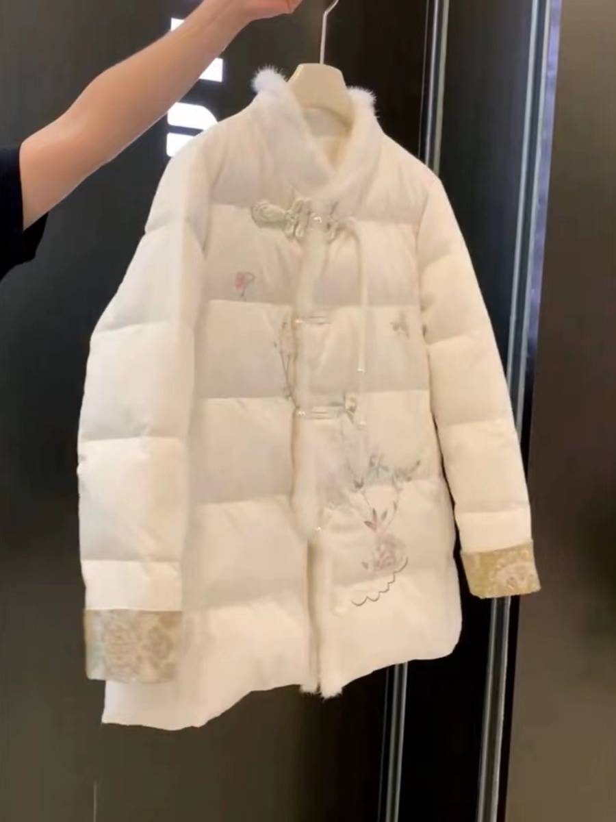 Chinese national style high -level sensory printed plate buckle cotton jacket