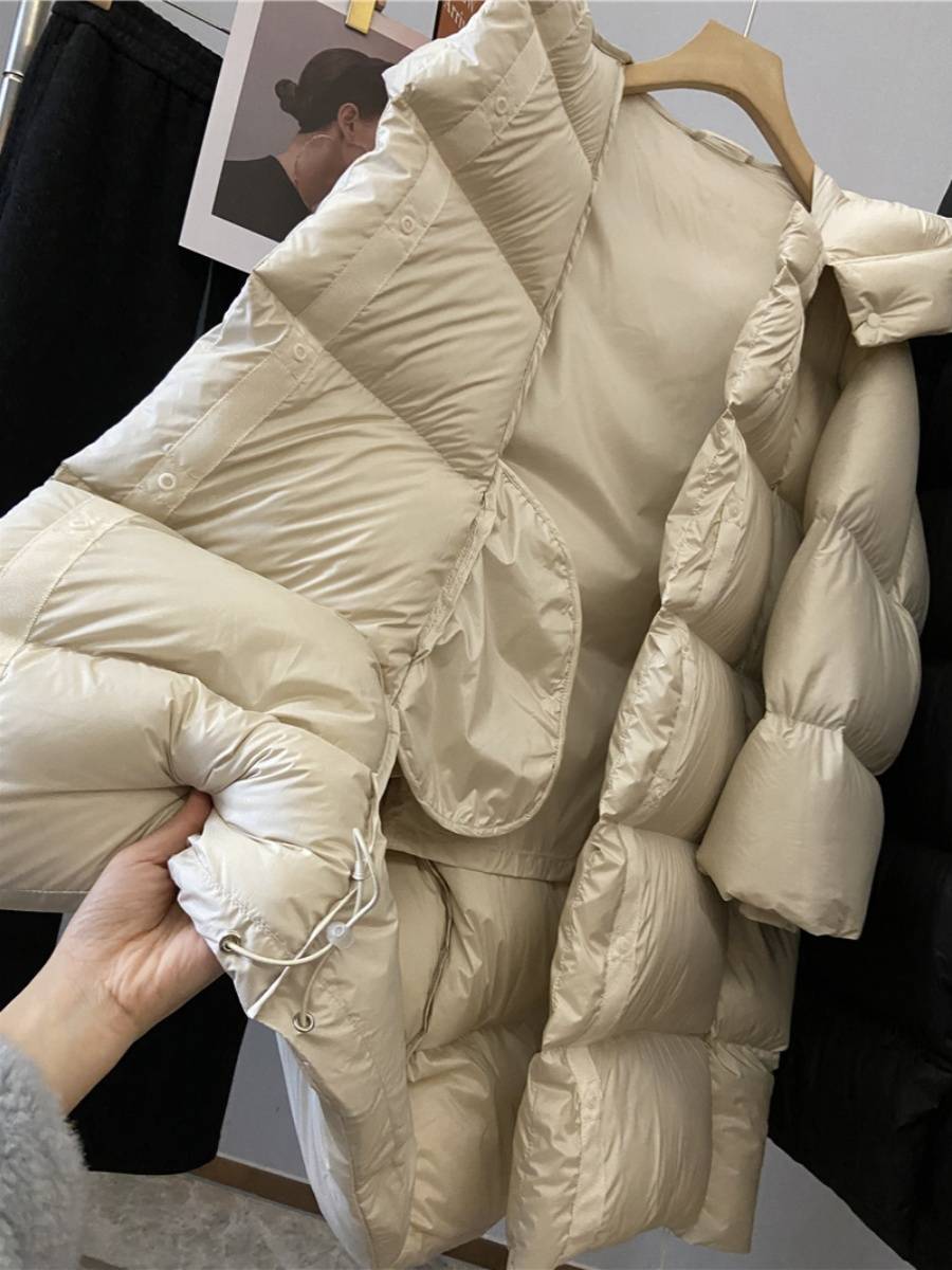 Super gently cocoon puff down jacket female medium long 23 winter new high -level high -level wide version, warm and thicker hooded
