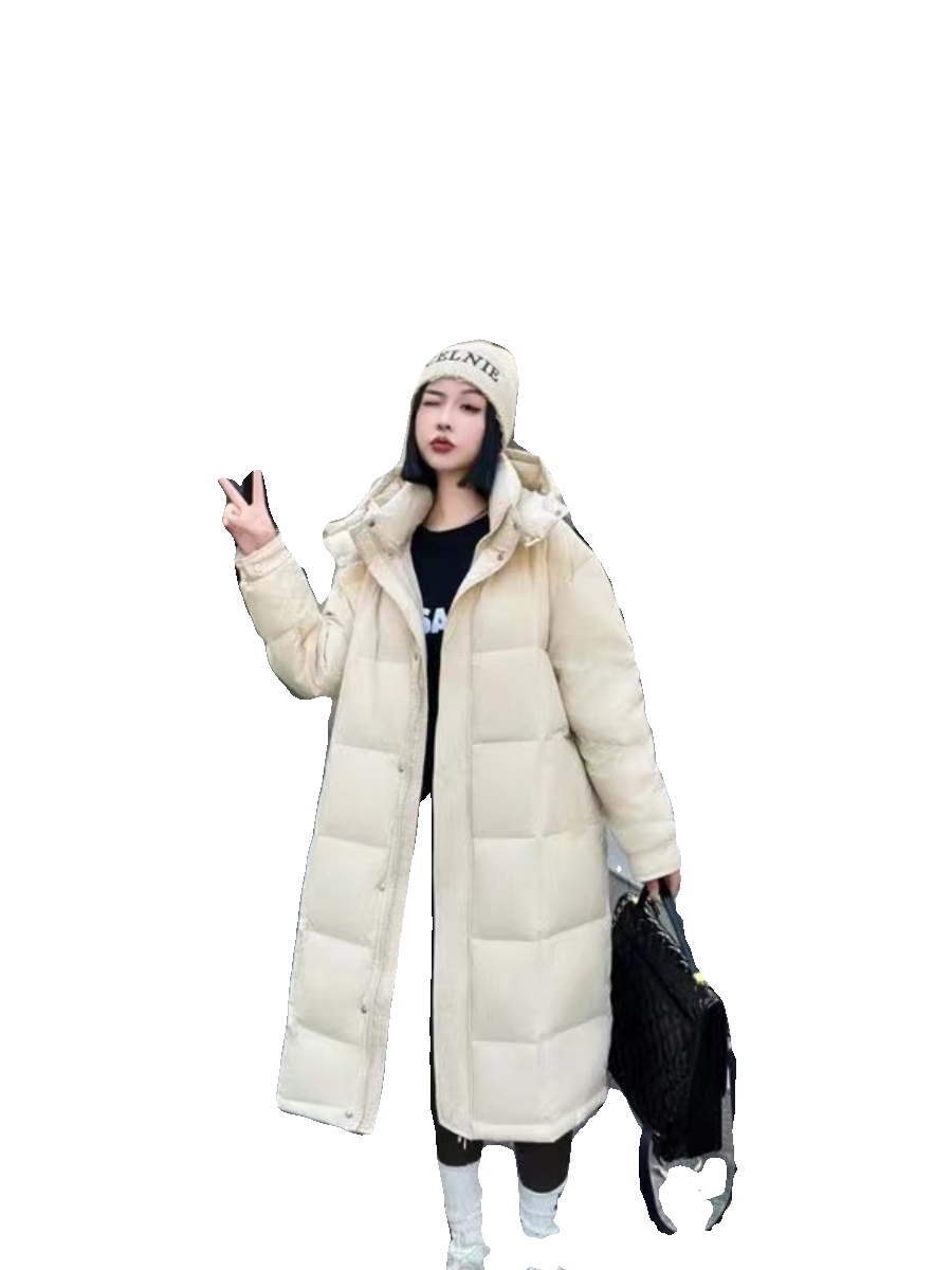 Large quilts over knee -knee white duck down down jacket winter