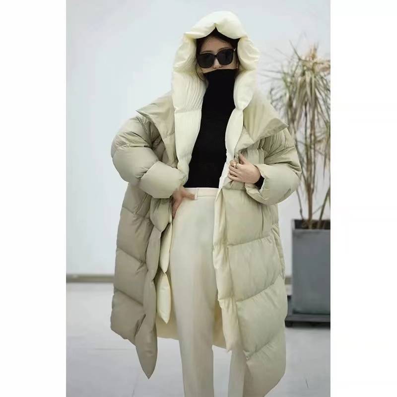 Fake two down jackets women over the knee long