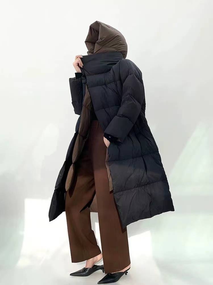 Fake two down jackets women over the knee long