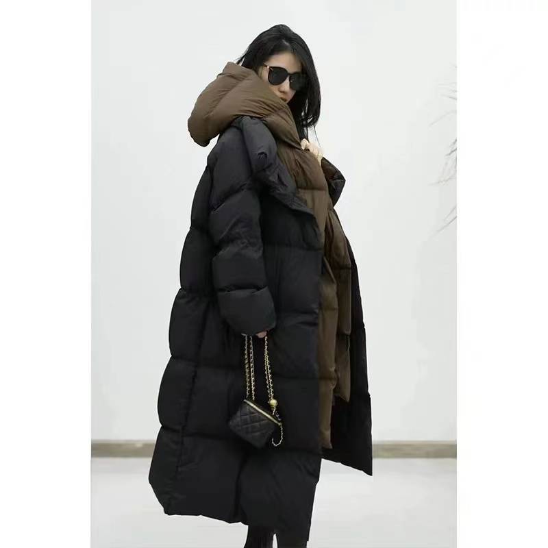 Fake two down jackets women over the knee long
