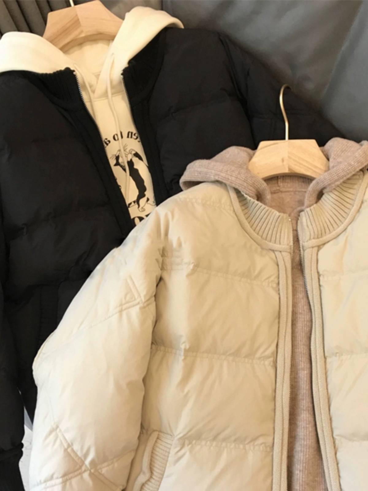 Simple knitted edge light thin down jacket