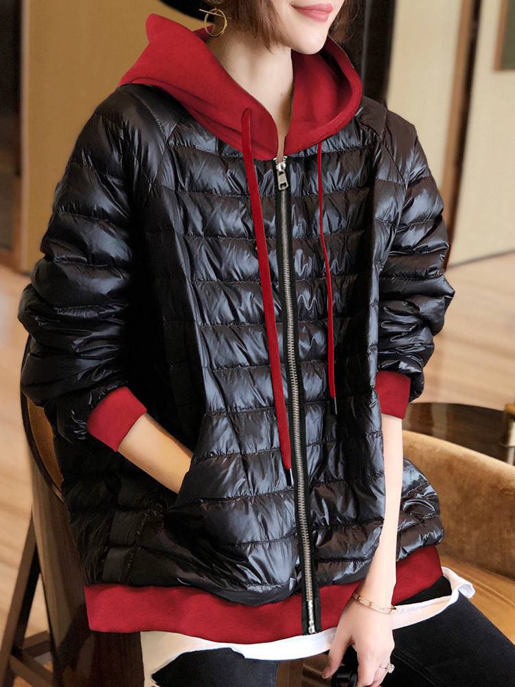 Lightweight hooded down cotton jacket
