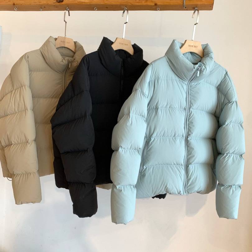 Winter puff high fluffy cream blue loose standing collar 90 white goose velvet bread down jacket jacket