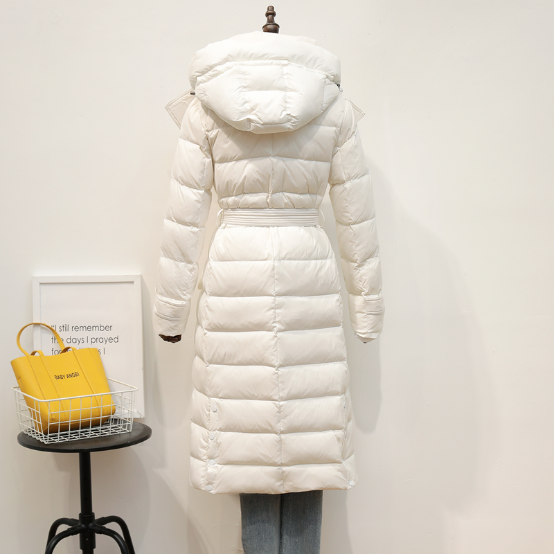 Down jacket over the knee and hooded thickened waist slim