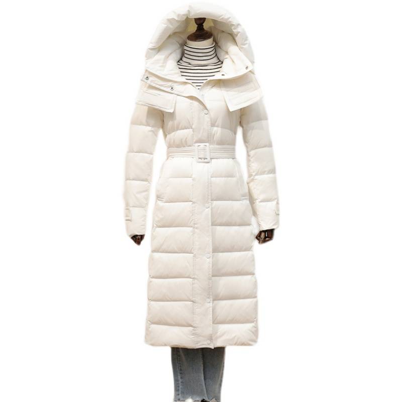Down jacket over the knee and hooded thickened waist slim