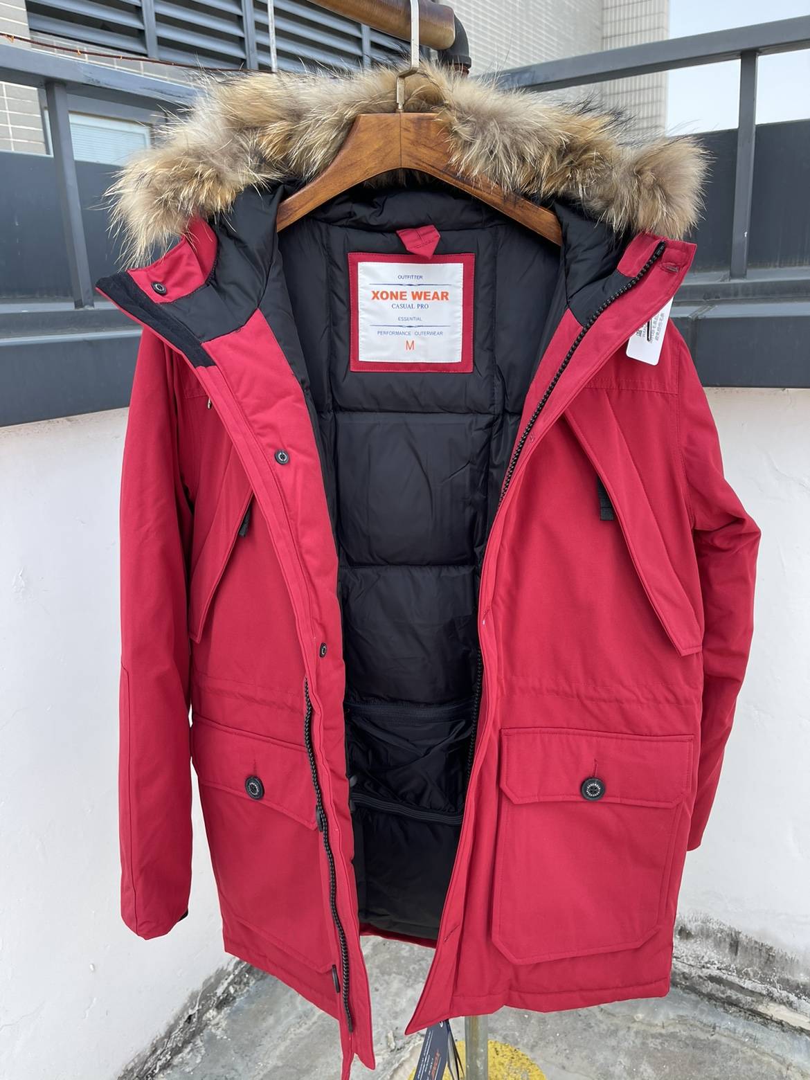 Men's outdoor mid -length goose velvet true hair thickened down jacket Goose double