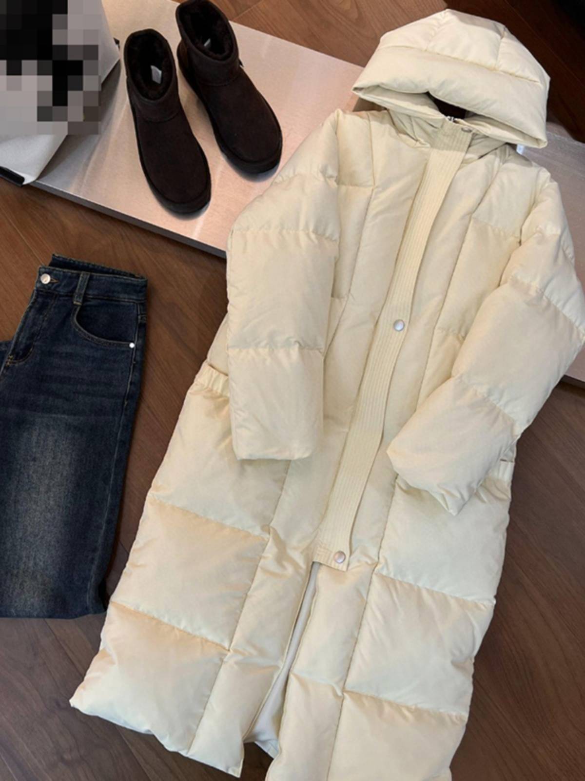 23 New product hooded long ladies down jacket warm light puffy goose down jacket