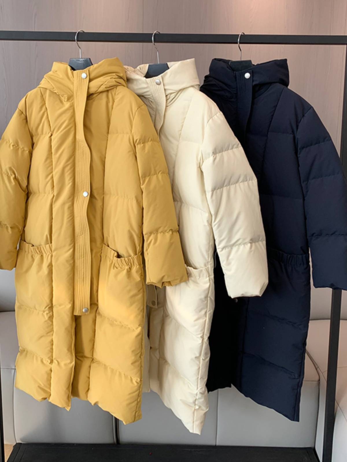 23 New product hooded long ladies down jacket warm light puffy goose down jacket