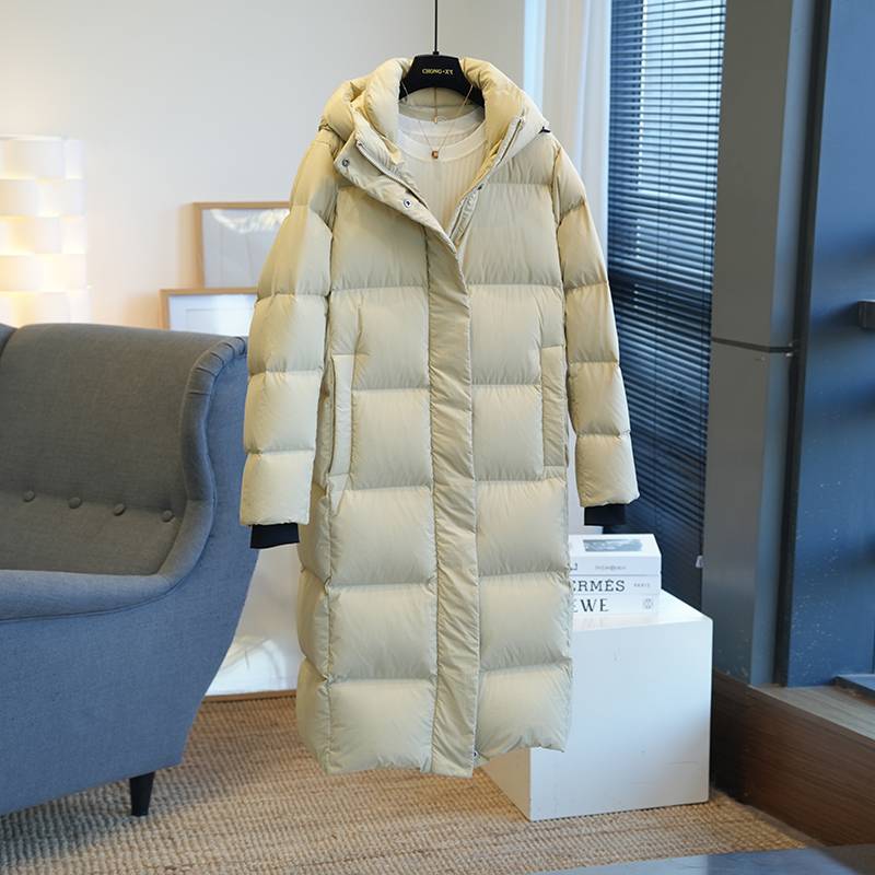 Worm Little White Duck down mid -length hooded down jacket