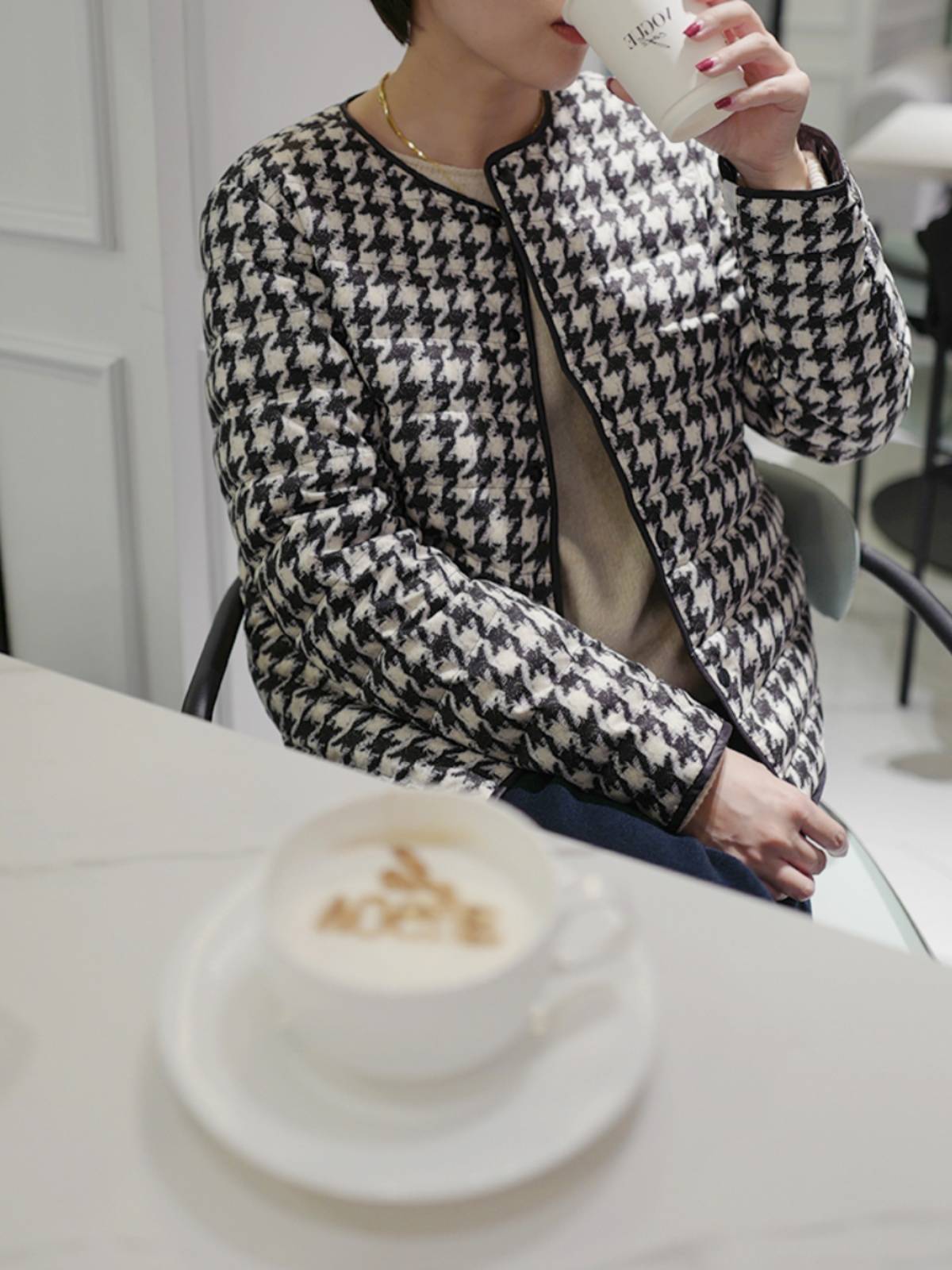 Short Birds White Goose Velvet Double -sided down jacket