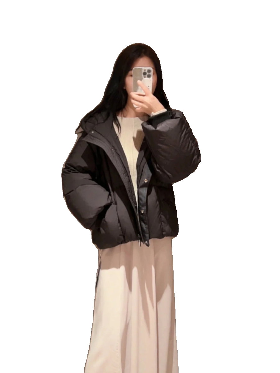 Japanese solid color lace hooded casual wild down jacket FWFC234049