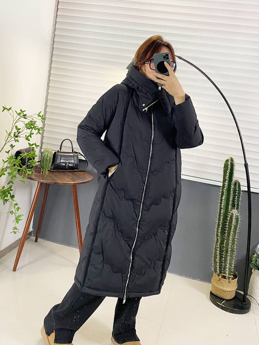 European goods design sense loose long hooded down jacket