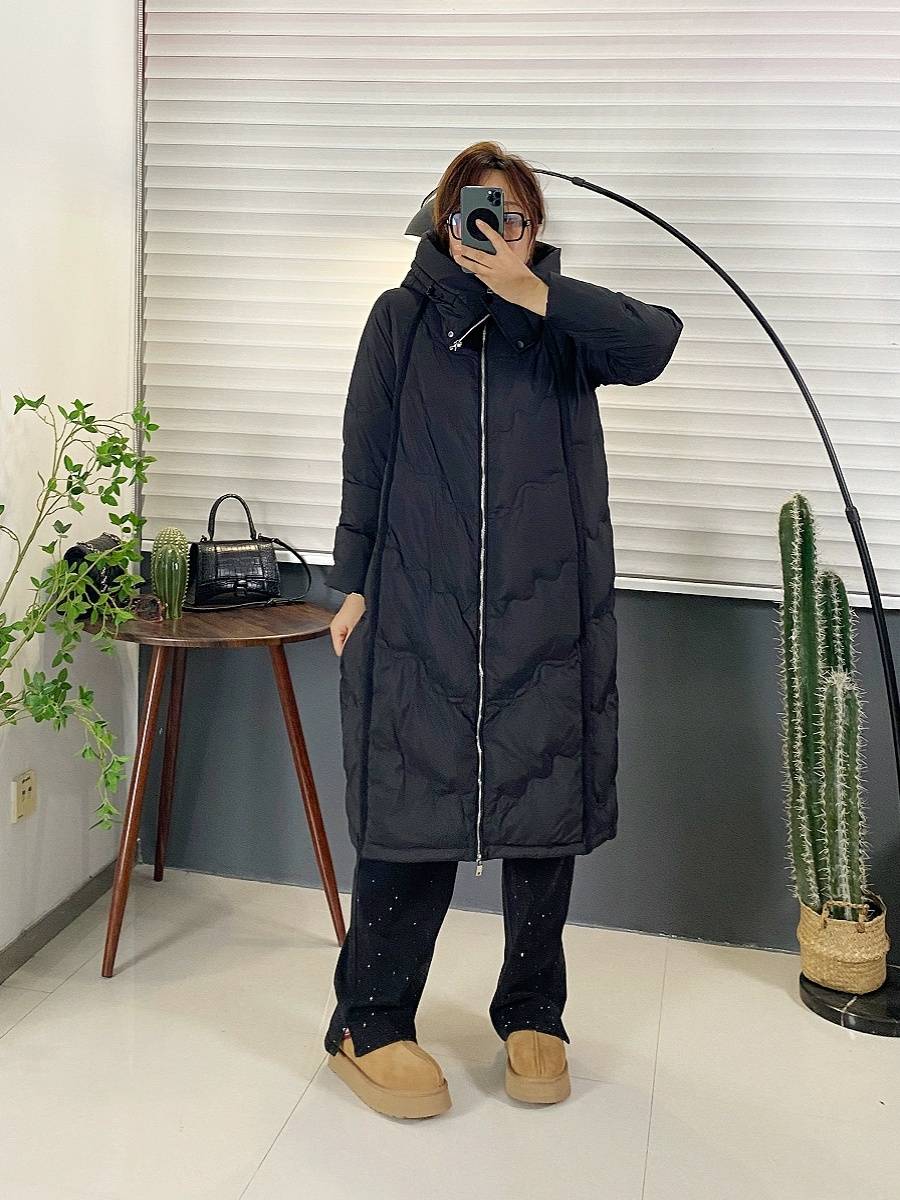European goods design sense loose long hooded down jacket