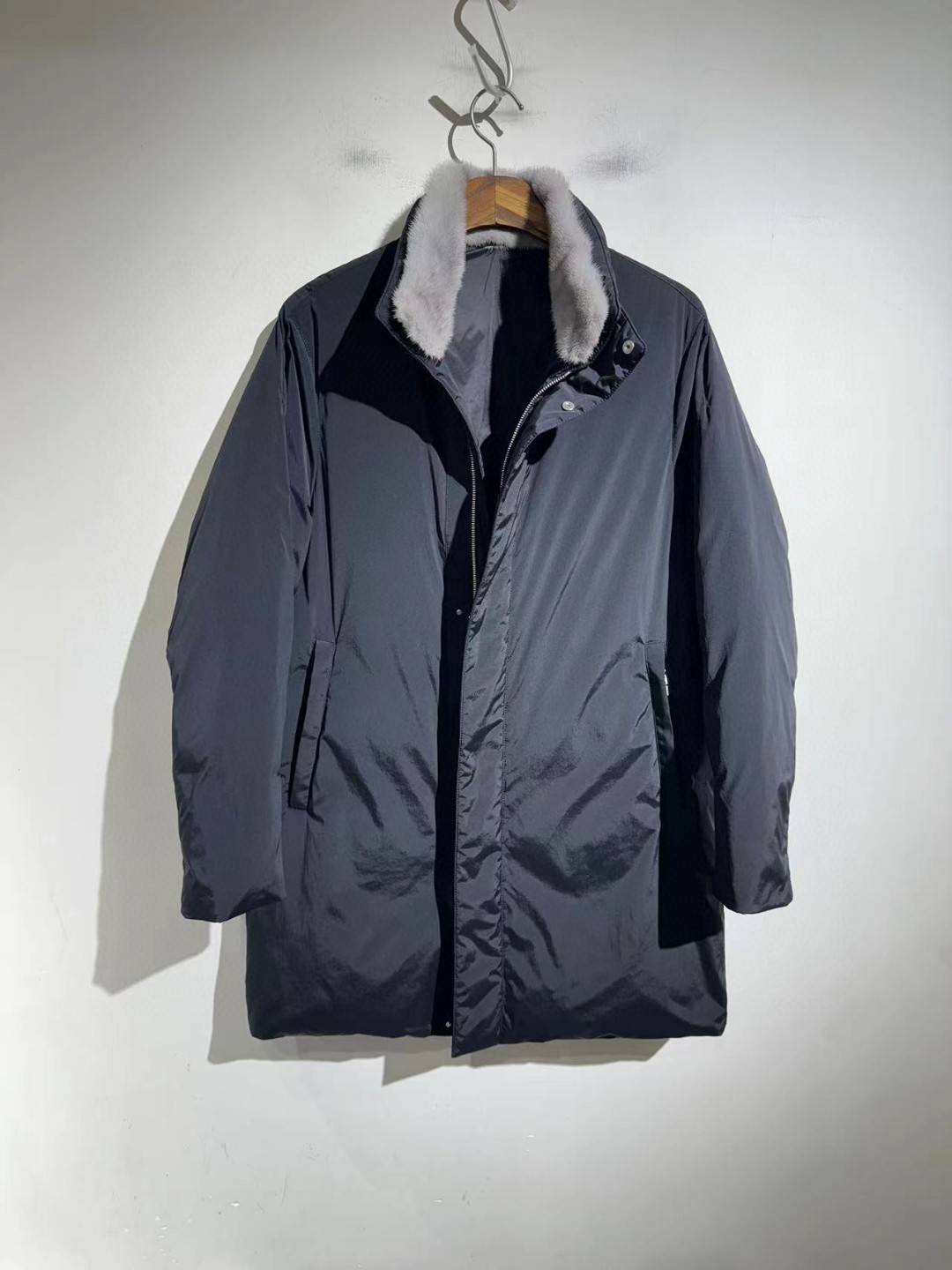 Light luxury water mink -collar goose down jacket men's medium long stand -up collar light business extremely cold down jacket jacket keeps warm coat