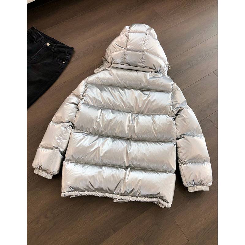 Winter new women's silver -colored shiny wool collar down jacket, filled 95 white goose down