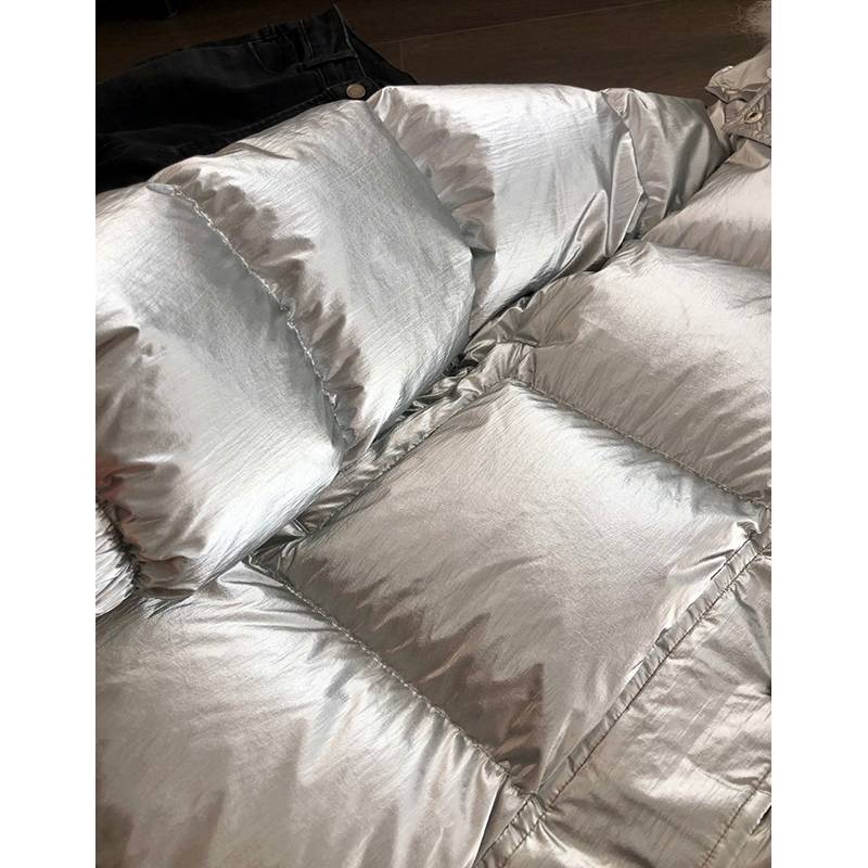 Winter new women's silver -colored shiny wool collar down jacket, filled 95 white goose down