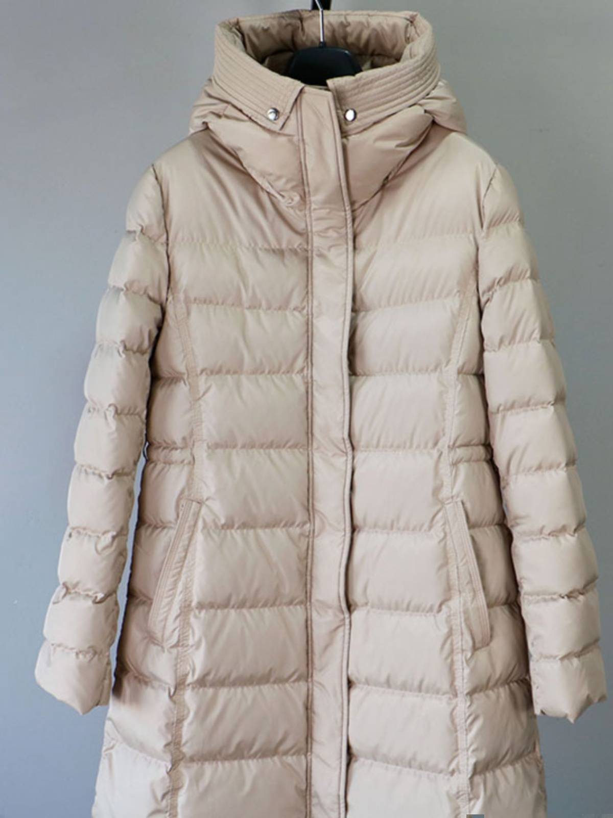 2023 Winter Korean down jackets in the long -style white goose velvet pure color connecting hooded and thinner warm zipper jacket