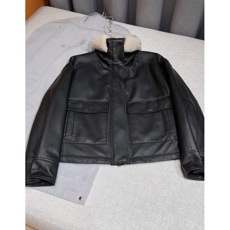23 Winter new high -end female leather jacket jacket jacket leather sheepskin leather is simple and loose and versatile