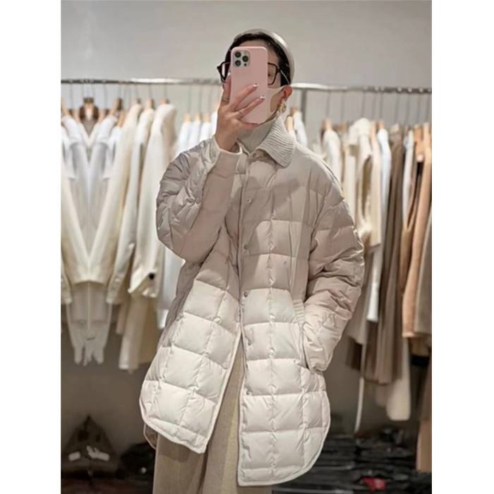 Plot a down jacket female light white duck down medium long model