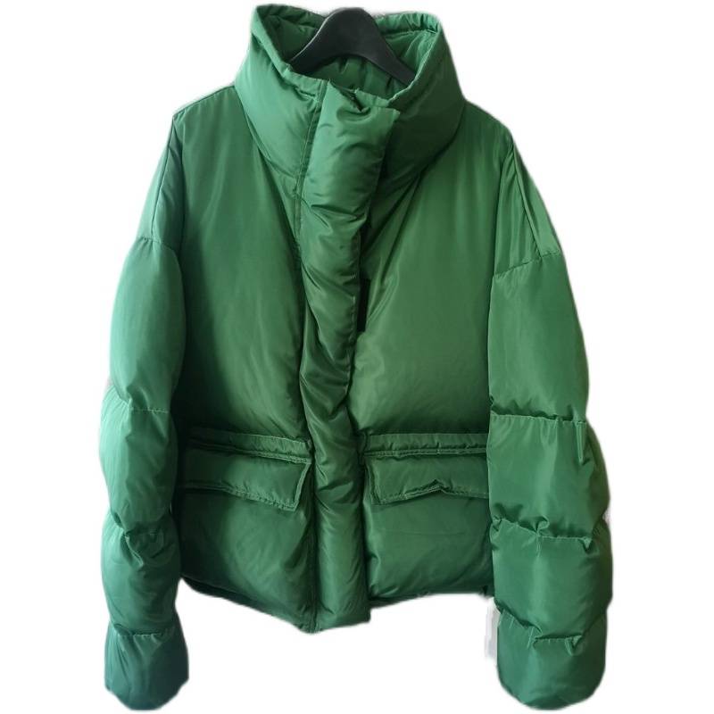 Exit South Korea's original single 21 Winter new big pocket down jacket female workers standing upper collar zipper magic stick white duck down