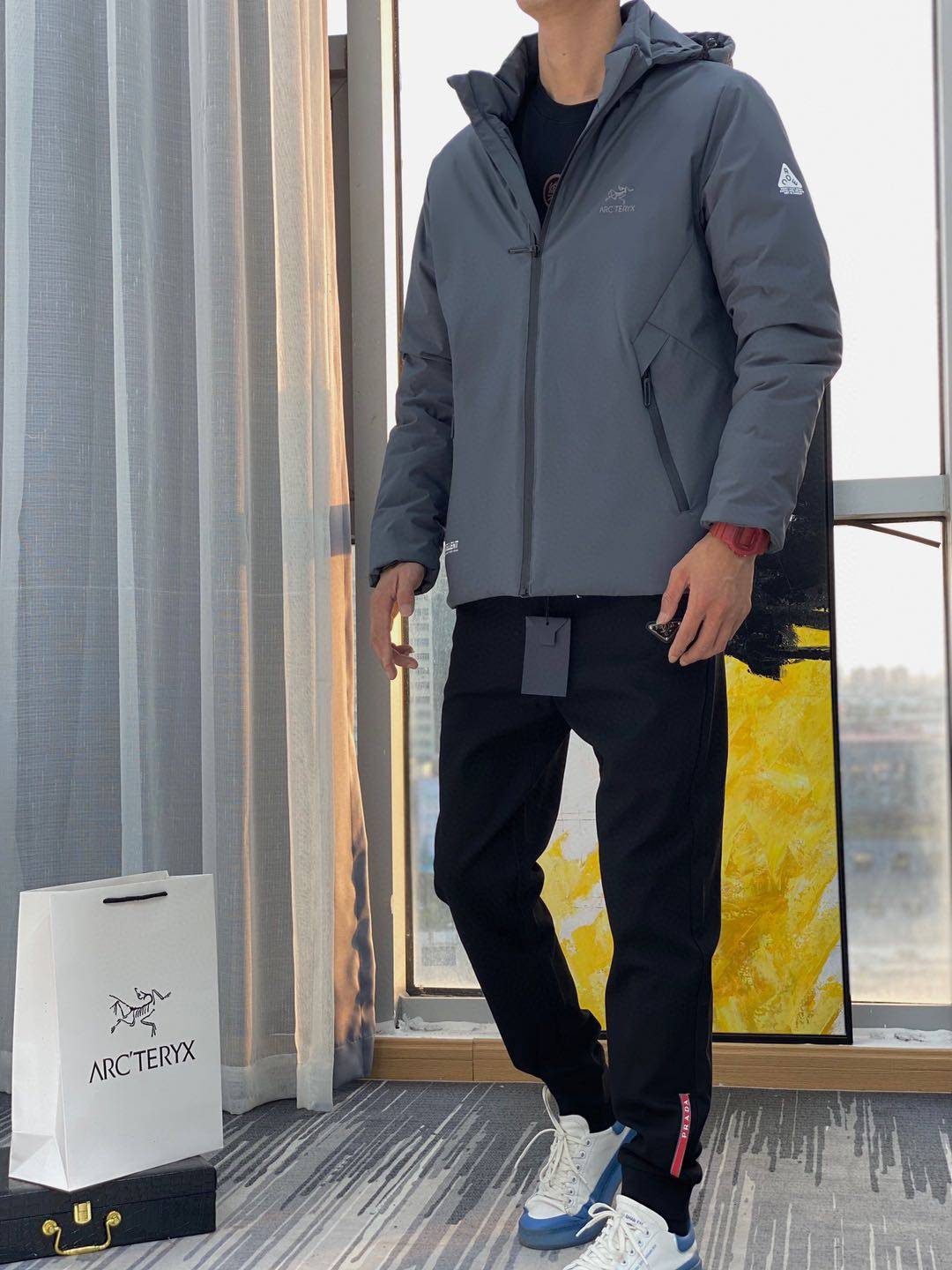 Men's new Tagkita/her and other gray black winter heating outdoor repair hooded down jacket
