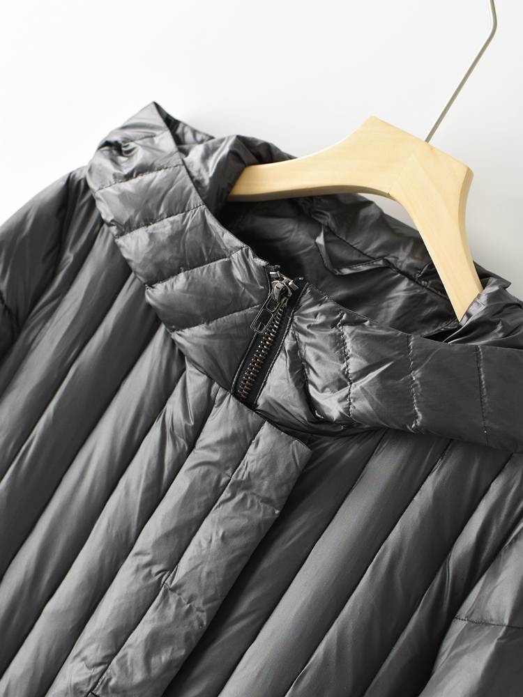 Middle -length hooded 90 white goose down jacket jacket