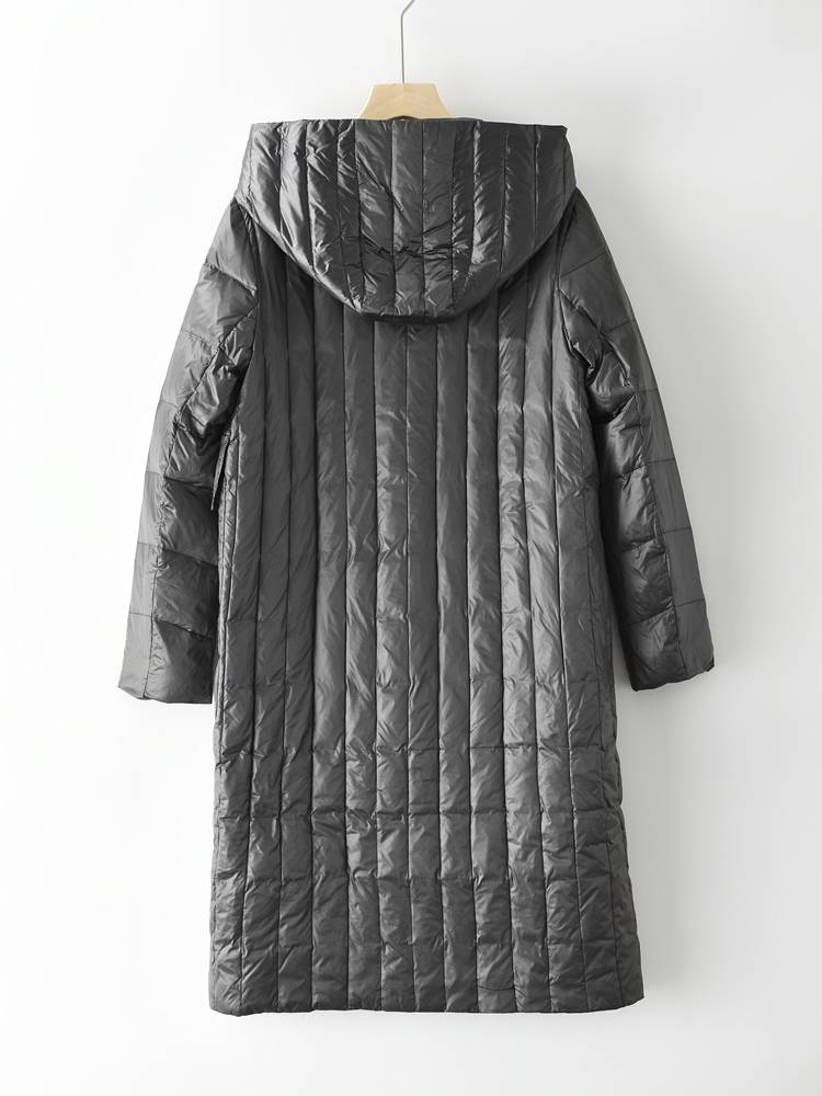Middle -length hooded 90 white goose down jacket jacket