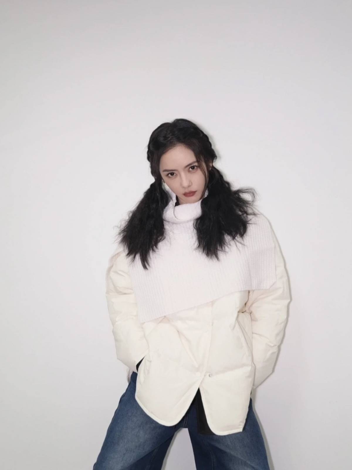 Two -piece of knitted shawl two -piece mid -length down jacket
