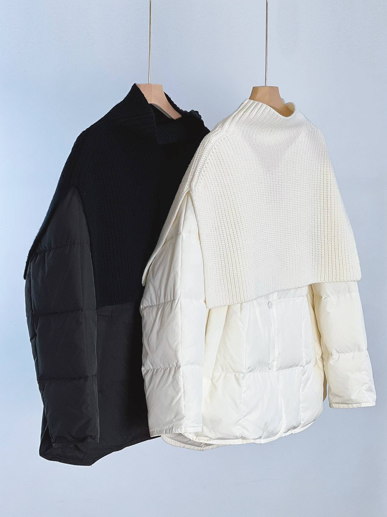 Two -piece of knitted shawl two -piece mid -length down jacket