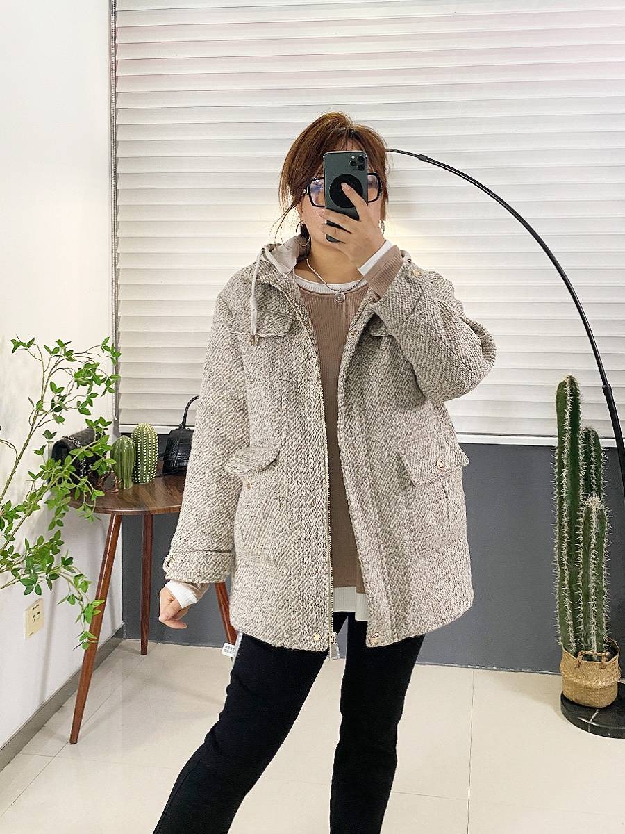 European cargo hooded woolen down jacket large size