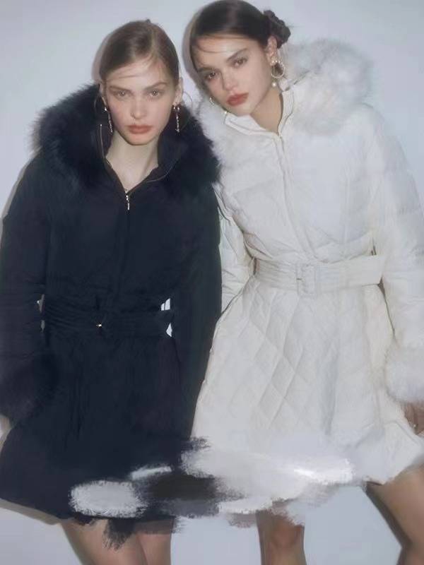 Pure original Japanese single EIMY belt waist skirt model is thin white duck down hairy collar decorative down jacket two disassembly
