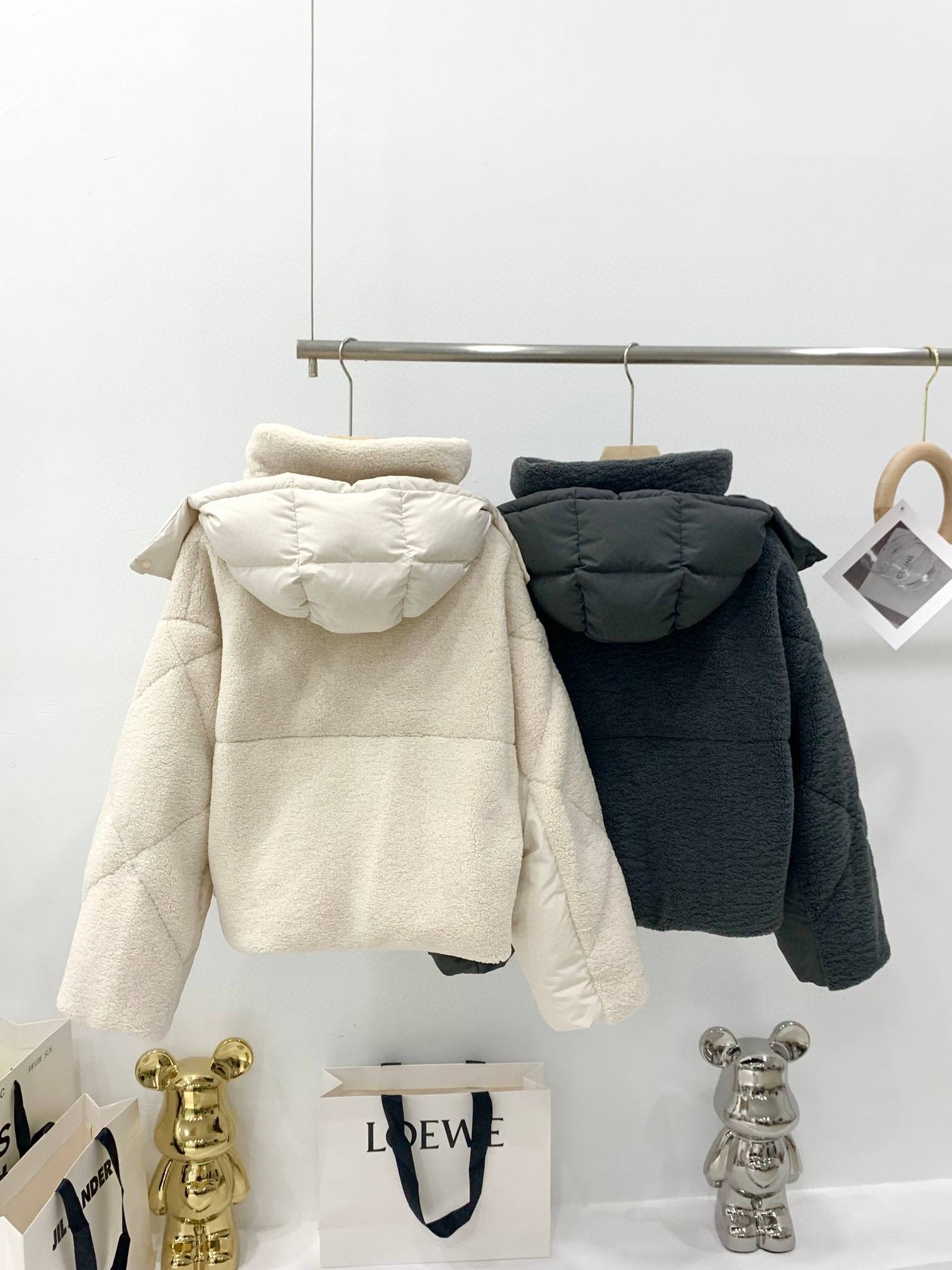 Korean original single lamb hair String white goose velvet warm jacket can remove hooded short down jacket women