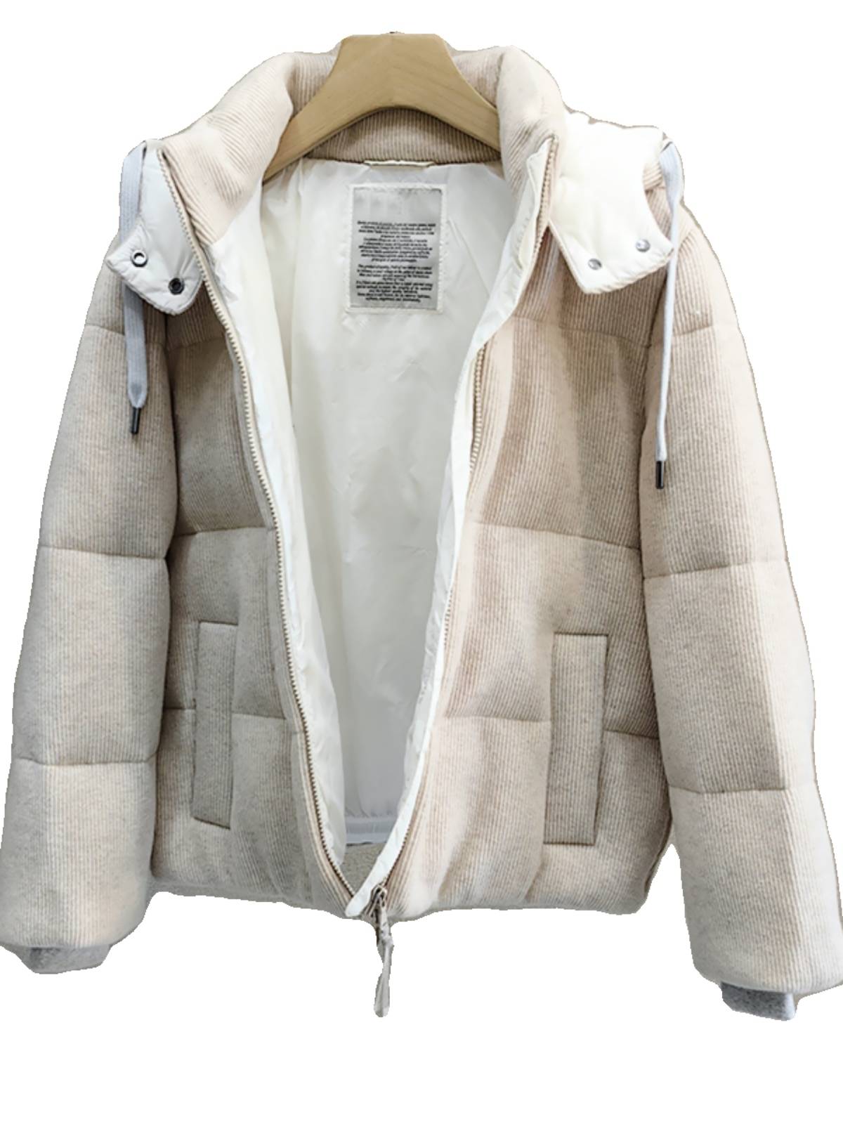 Elegant wool conventional hooded bead chain down jacket