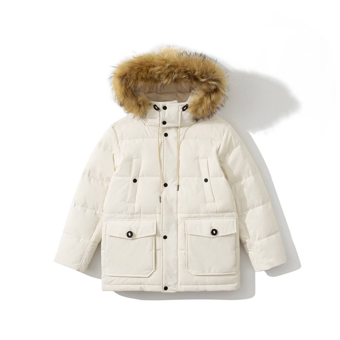 2023 autumn and winter fashion thickened warm and warm skiers, loose fur collar goose velvet pure hooded down jacket men and women