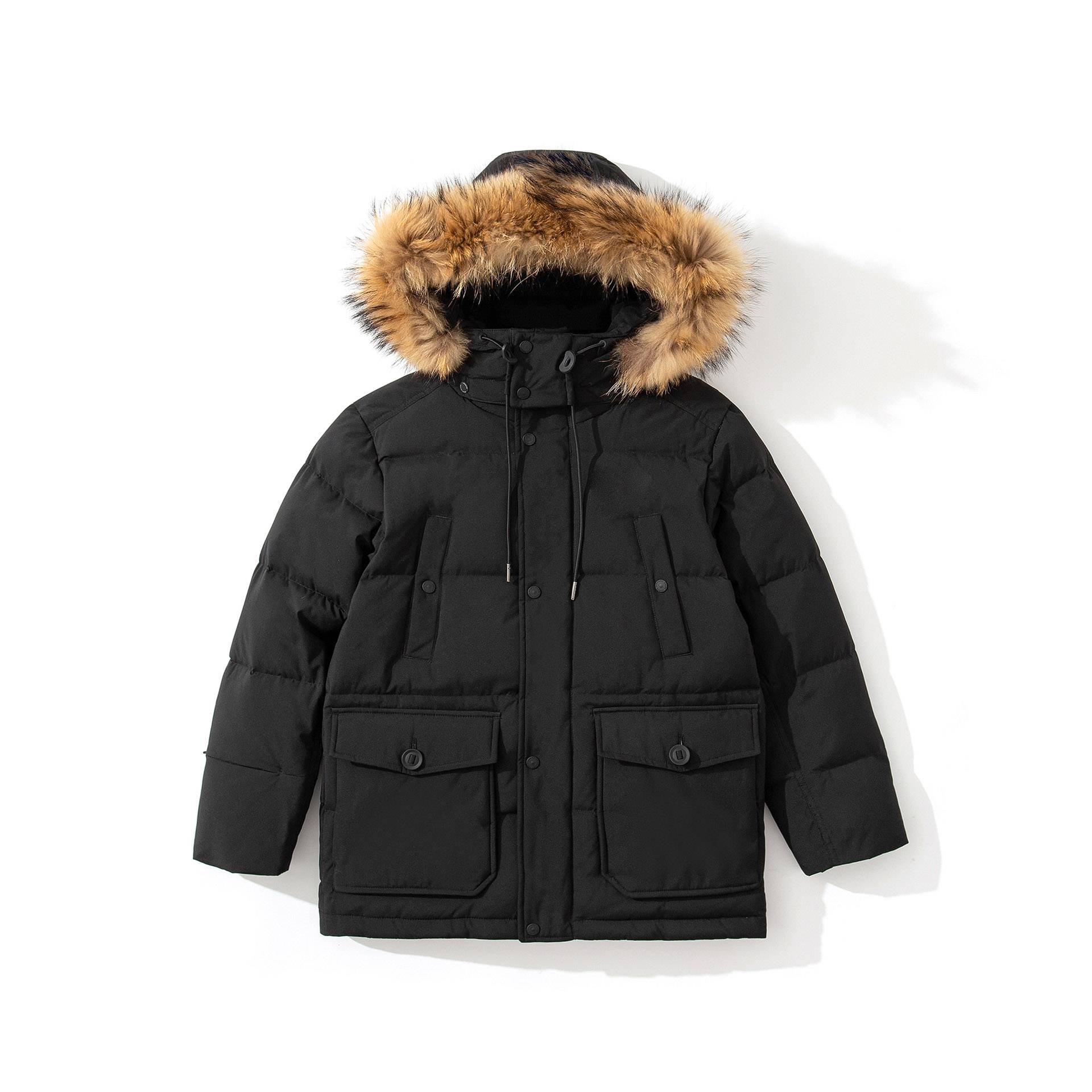 2023 autumn and winter fashion thickened warm and warm skiers, loose fur collar goose velvet pure hooded down jacket men and women