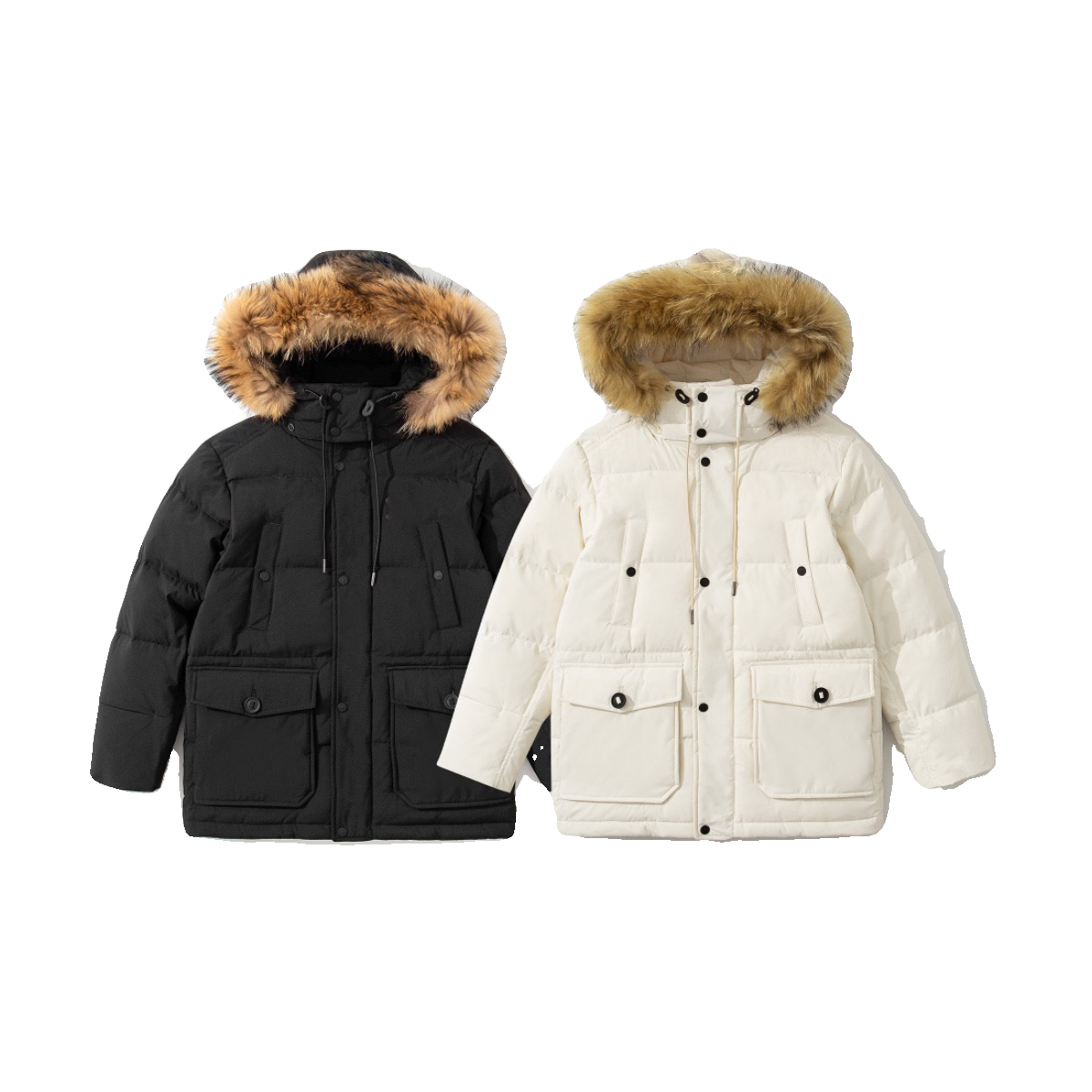 2023 autumn and winter fashion thickened warm and warm skiers, loose fur collar goose velvet pure hooded down jacket men and women